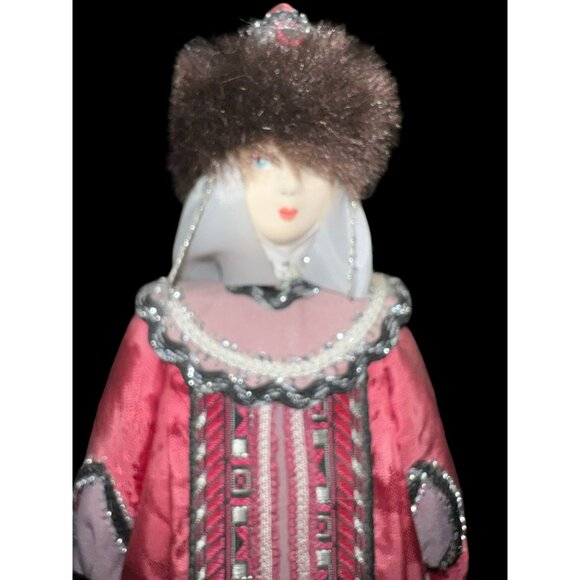 VTG Russian Doll VINTAGE 9.5” Porcelain Doll Red Gown & Hat with Fur Accents Han - Picture 7 of 8